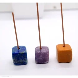 Square Natural Quartz Stone Incense Holder Healing Agate Purple Pink White Crystal Incense Base Aromatherapy Gemstone Decoration