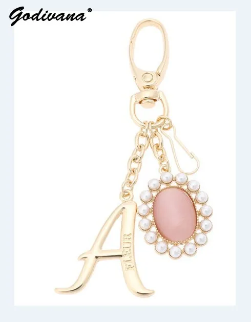 

Japanese Style New Cute Pink Pearl Gem Keychain Bag Charms for Handbags Lady Girls Metal Chain Keyrings Bag Pendants