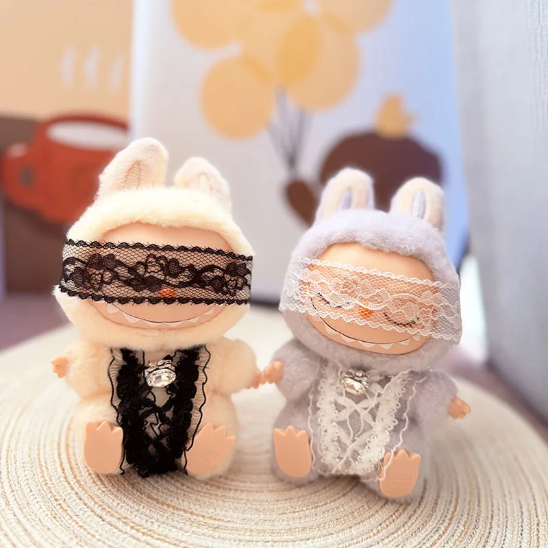 Roupas para bonecas labubu 15 cm 17 cm, 1a a 3a geração, asas vermelhas do pequeno diabo com acessórios para cabelo, chifres