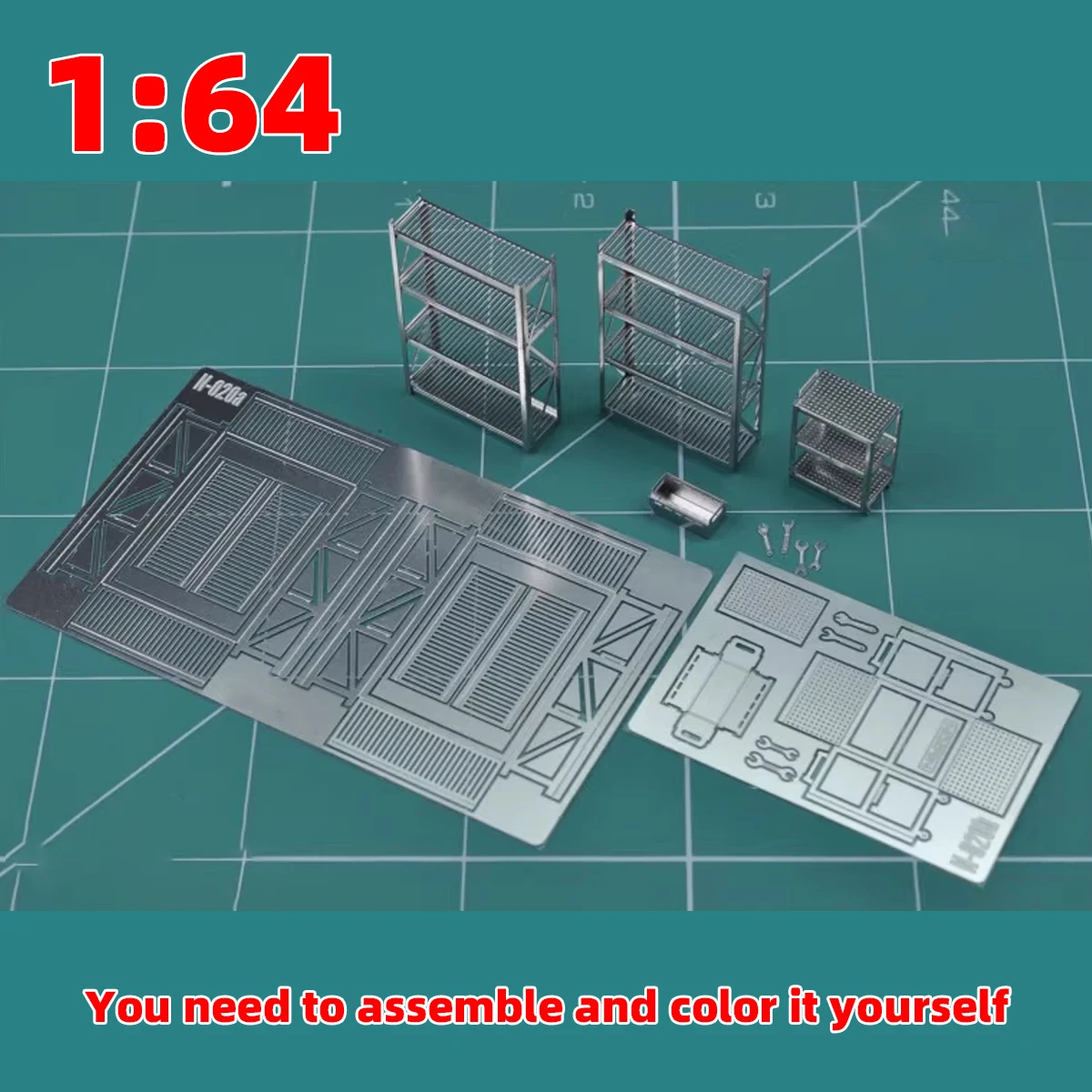1/64 Maßstab Modellbausatz Foto-Ersatz PE Regal Warenregale Vorbereitungsraum Garage Werkstatt Miniatur Diorama Modelle Automodell – Detail 1