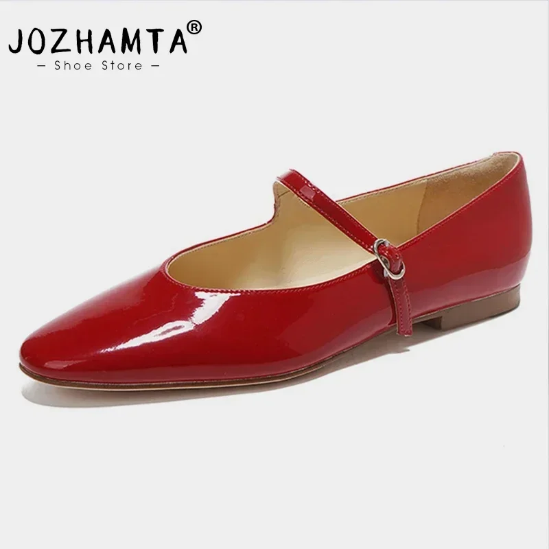 JOZHAMTA Size 34-43 Women Ballets Flats Shoes Genuine Leather Soft Comfort Straps Low Heels Spring Shoes 2025 Casual Ballerinas