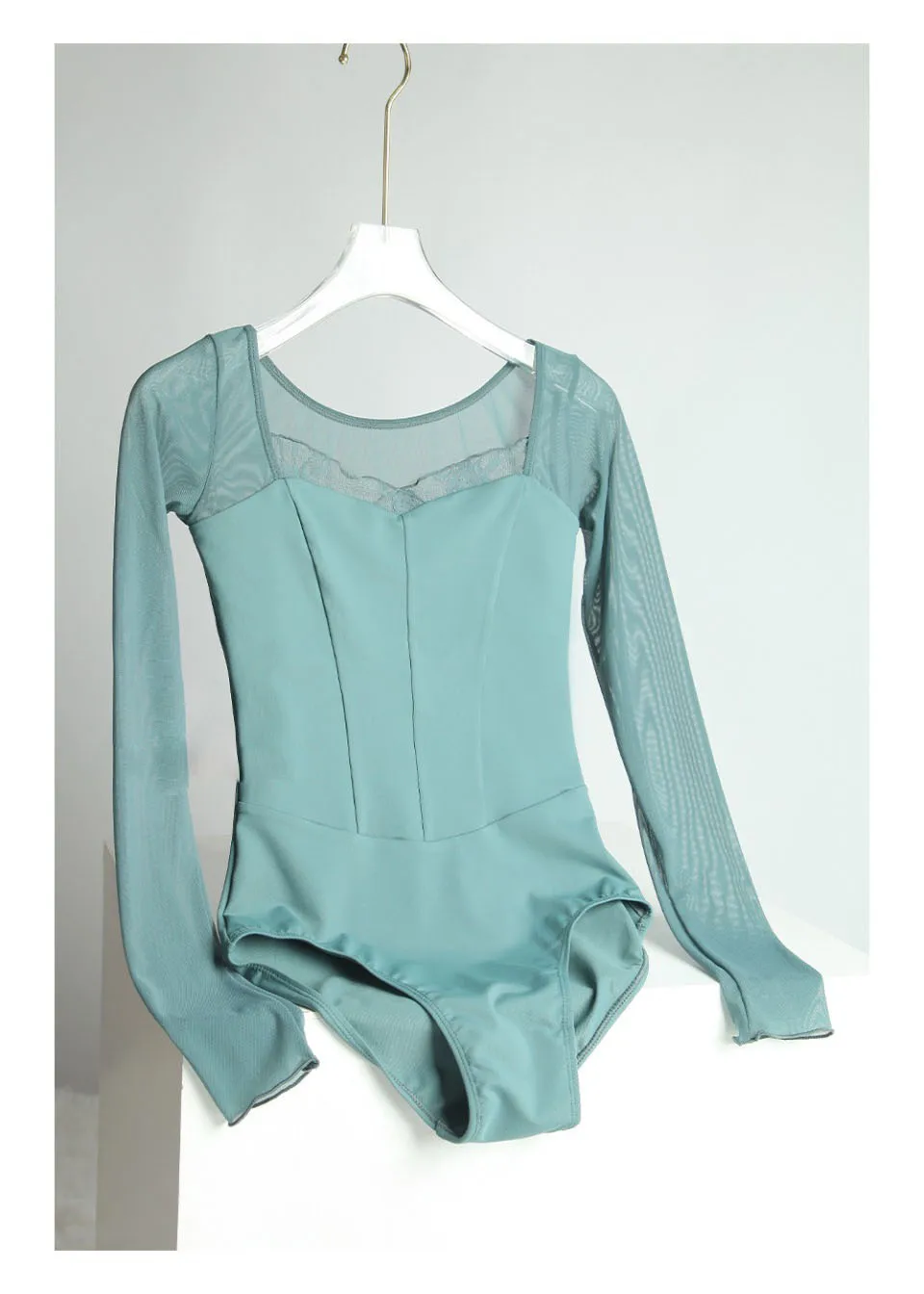 Neues Ballett-Tanzleotard Gymnastik-Kostüm mit Spitzenkragen Taillenlange Ärmel Bodysuit Gymnastik-Performance Erwachsenen-Yoga-Kostüm – Detail 3