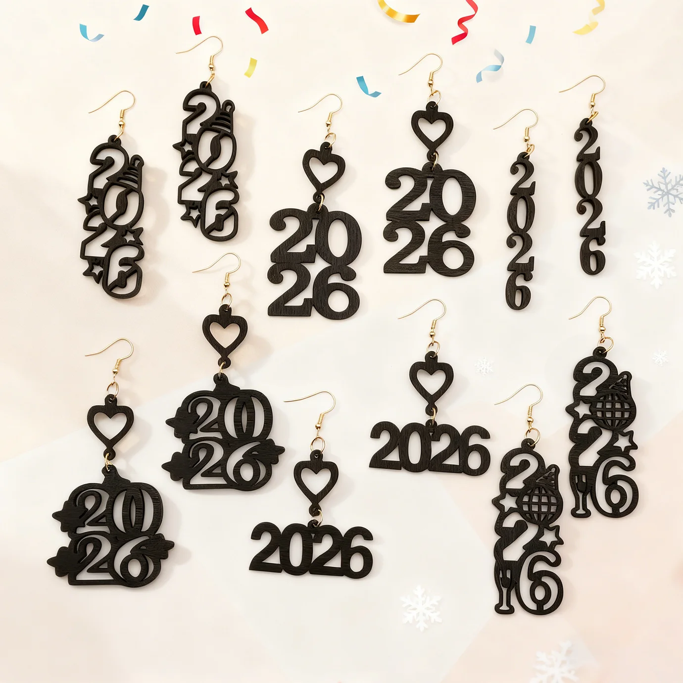 6-Pair Set 2026 Digital Creative Earrings Set Heart-Shaped New Year Festival Decoration Personalized Girls' Earrings