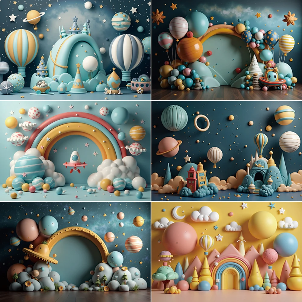 

MOON.QG 3D Cartoon Birthday Photography Background Interstellar Travel Planet Astronaut Photozone Backdrop Baby Studio Photocall