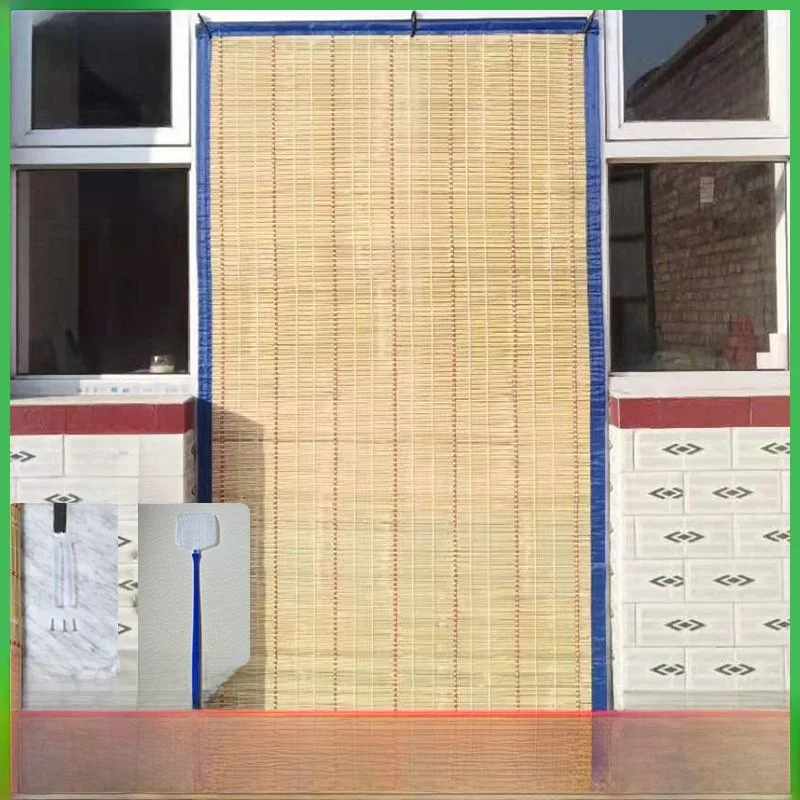 

Rustic Bamboo Door Curtain Vintage Style Living Room Privacy Curtain Breathable Encrypted Sunshade Fly And Mosquito Proof