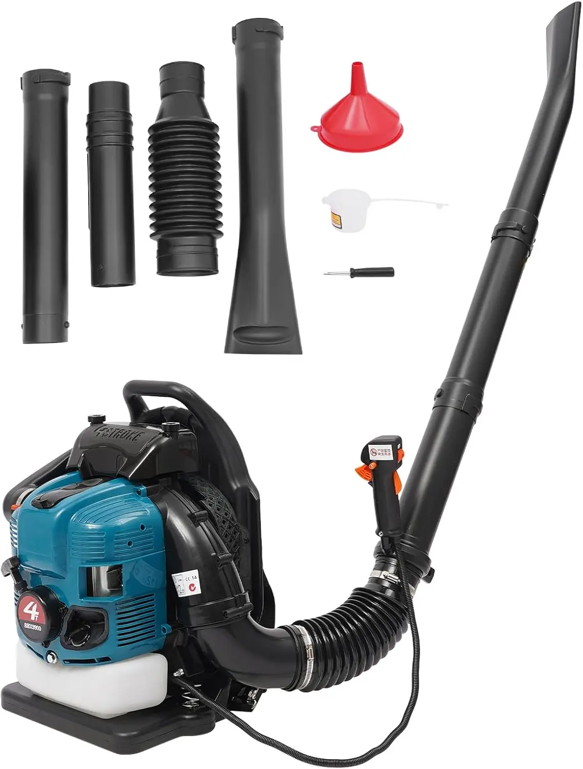 1.9L Blue Fuel Tank 2.6kw/7000r/min Petrol Backpack Leaf Blower 75.6cc Gas leaf blower 4-Stroke Powerful Air Cooled Engine