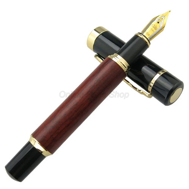 Jinhao 650 High Grade Medium nib & Bent Nib Fountain Pen Natural Red Wood Barrel Writing Gift Pen Big Size Fountain Pen JF004