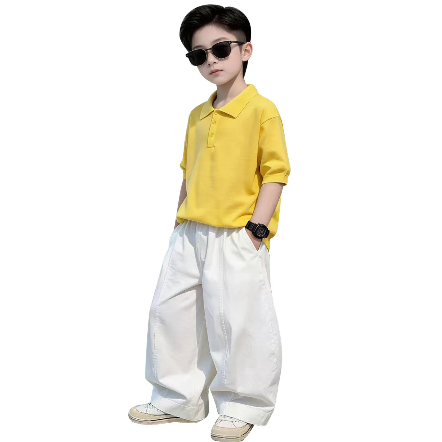 

2026 New Boys Summer Clothing Set Fashion Casual Short Sleeve Outfit Trendy Handsome Streetwear Clothes for Older Boys Kids
