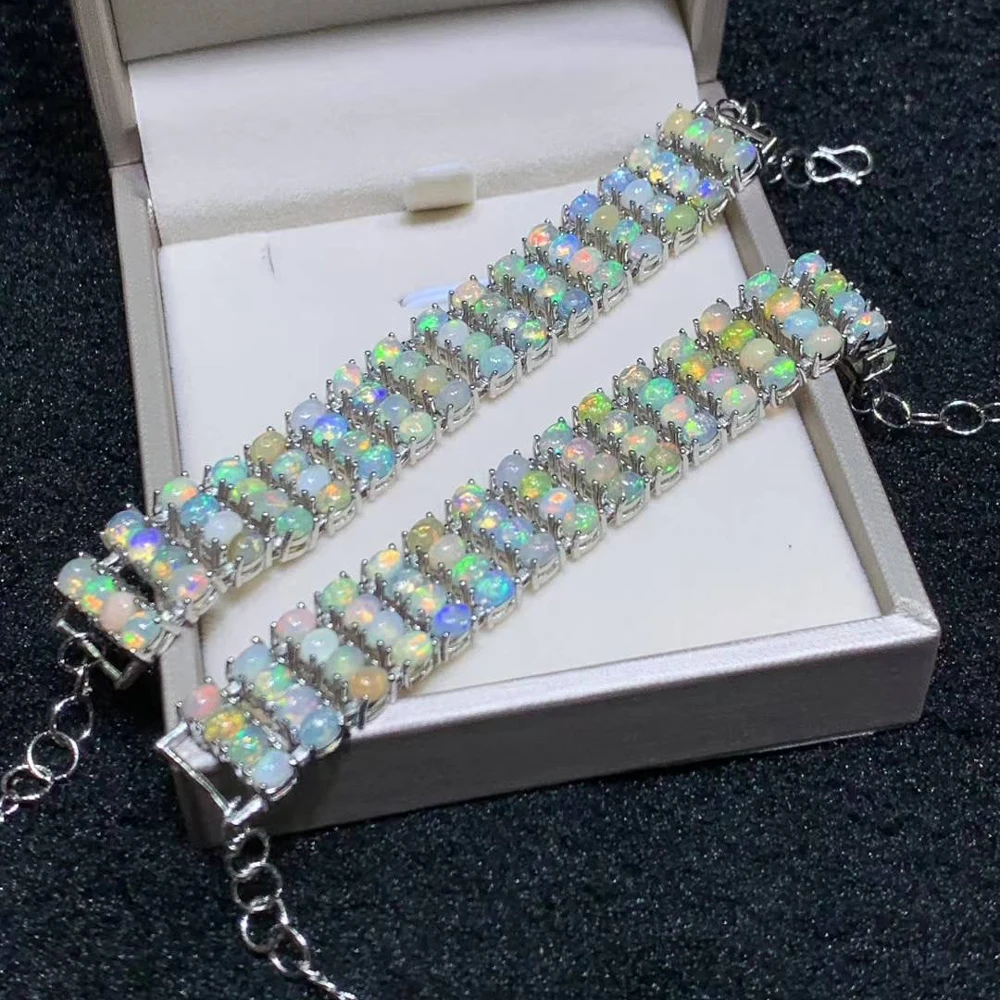 Luxury Natural Opal Multi Row Bracelet 925 Silver Good Quality Ethiopian Blacke Opal Gemstone 3*4mm for Women Party Jewelry Gift view 4