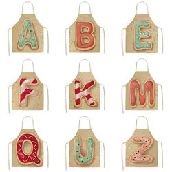 unframed Creative Letter Pattern Kitchen Apron Sleeveless Cotton Linen Kids Aprons for Cooking Baking Bbq Home Cleaning Tools Ki
