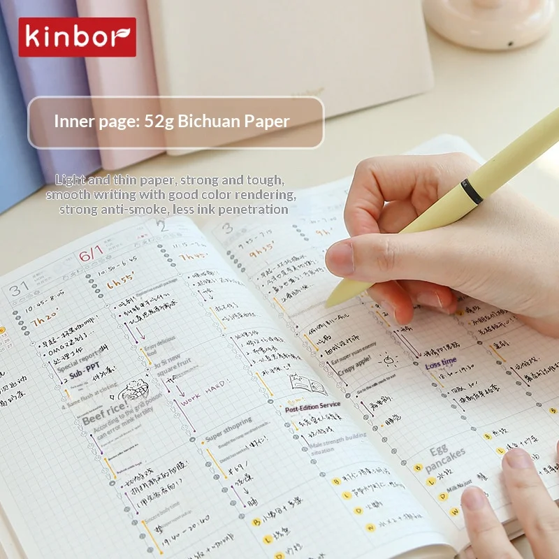 Planer Kinbor 2027 A5, Tygodniowy i Miesięczny Planer z Dwustronnym Układem Tygodniowym i Oznaczeniem Godzin, Dziennik Zarządzania Czasem, Papier Bachuan 52g — zdjęcie produktu 4
