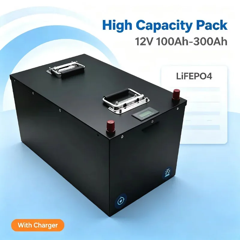12V 100Ah~300Ah Deep Cycle LiFePO4 Battery Pack Built-in BMS, Rechargeable Lithium Battery for Solar RV Marine UPS Off-Grid Back