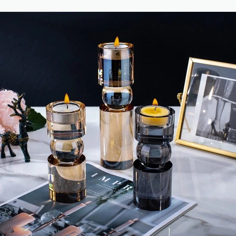 Glass Candle Geometric Cylindrical Transparent Candleholder Wedding Centerpieces Home Decoration Accessories