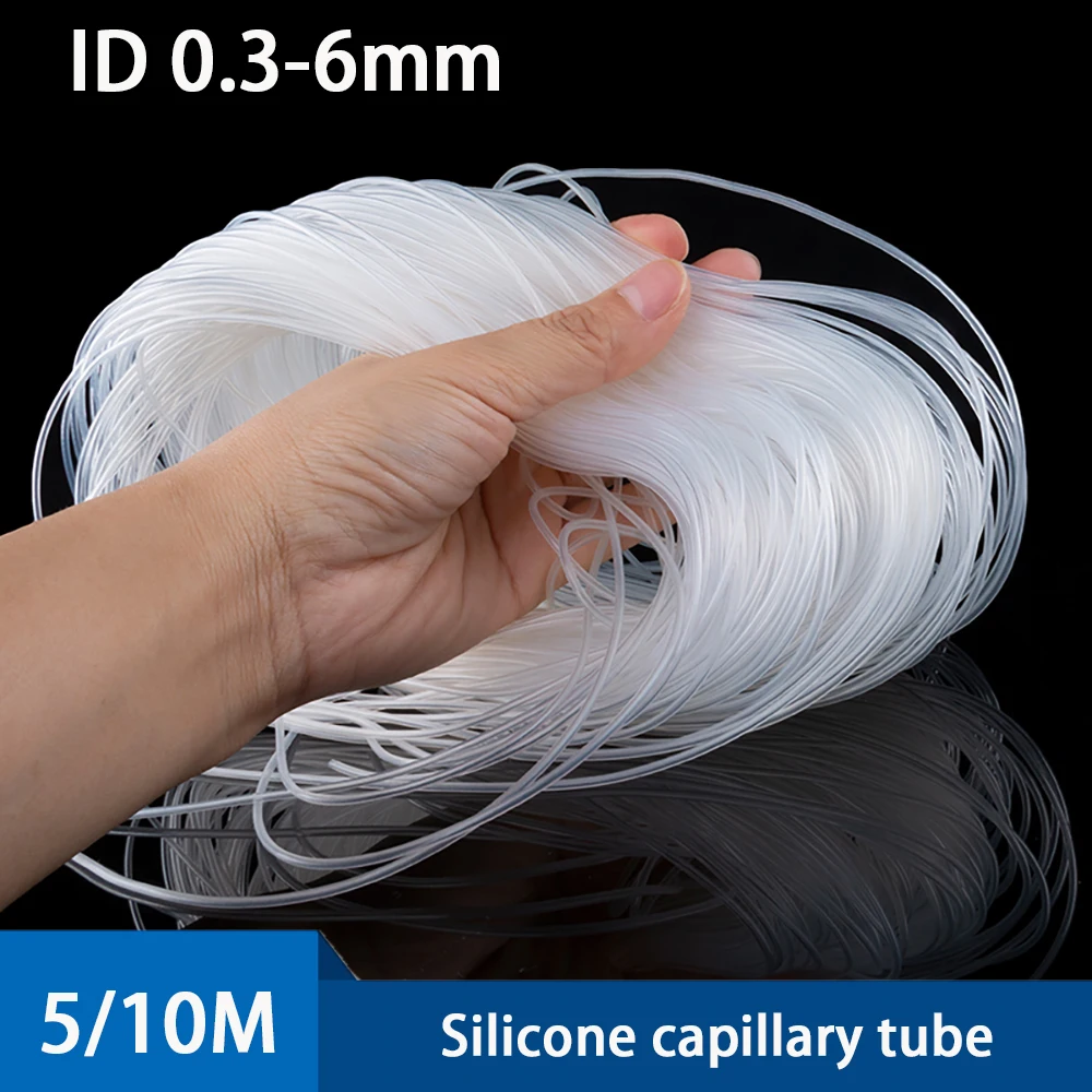 5/10M Transparent Flexible Silicone Tubing ID 0.3-6mm Food Grade Tube Pipe Temperature Resistance Nontoxic Capillary Water Pipe