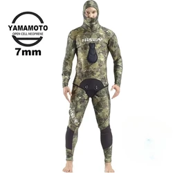 Men's Camouflage Open Cell Wetsuit 7mm- Durable CR Neoprene for Spearfishing and Diving,Freediving Two pieces Set