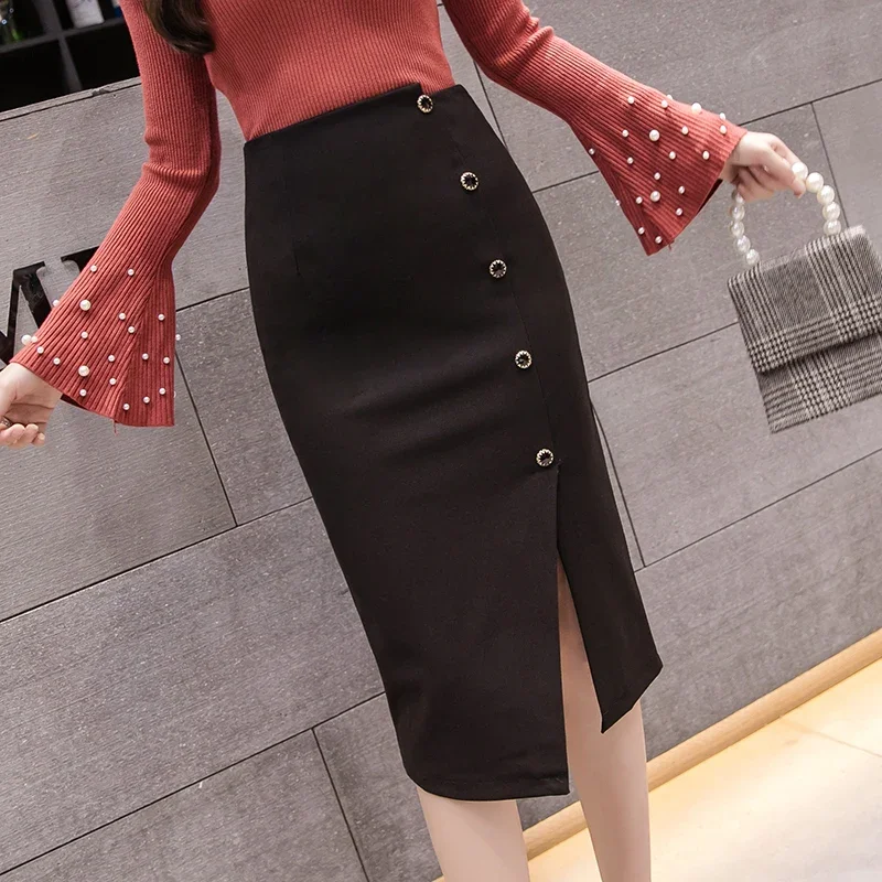 

Skirts For Woman Summer Red Black Women Skirt Office Lady Midi Skirt Women Faldas Mujer Moda 2024 New Slim Pencil Skirt G378