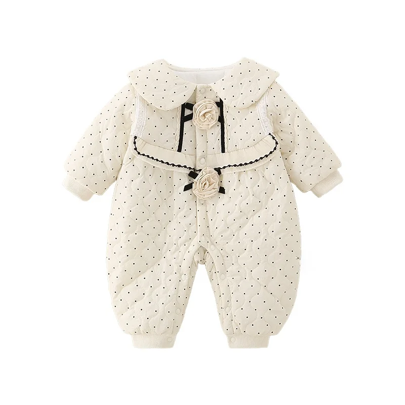 Zimowy zestaw dla niemowląt: bawełniana bluzka z okrągłym dekoltem w koreańskim stylu, wzór w kropki, długi rękaw, z spodniami.