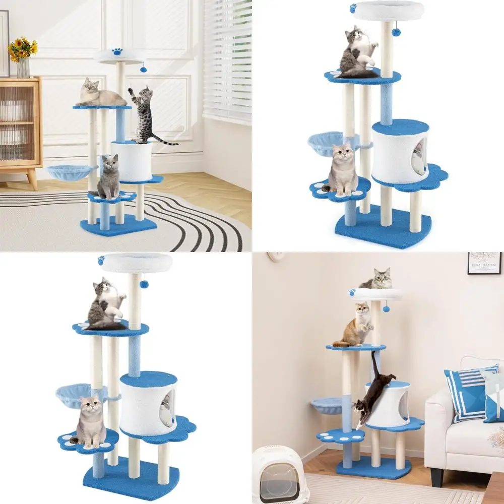 

Большой кошачий комплекс 54 дюйма с домиком, гамаком, шариком, плюшевой лежанкой и сизалевой когтеточкой для взрослых кошек, для использования в помещении