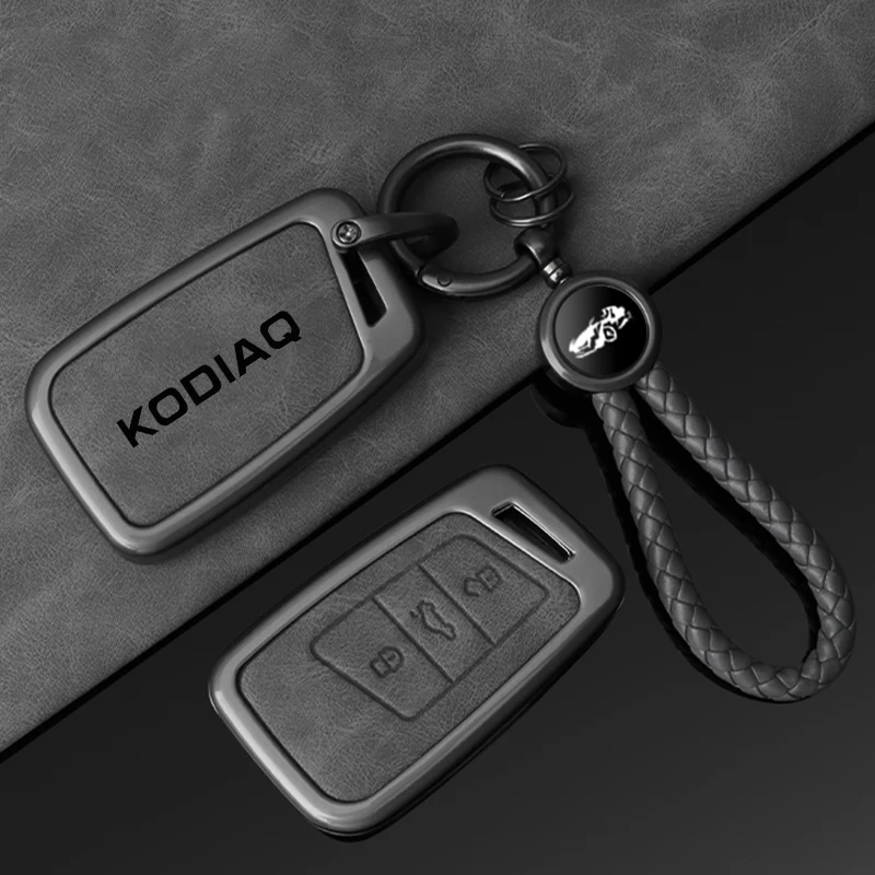 Leder Auto Schlüssel Fall Abdeckung Shell Halter für Skoda Kodiaq Fernbedienung Schlüssel Abdeckung Metall Gehäuse Keyless Protector Zubehör – Detail 3