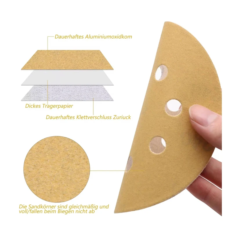 100PCS Sandpaper 5 Inch 8 Hole Sanding Disc Mixed Grit for Round Orbital Sanders Wood Metal Rust Removal and Paint Woodworking