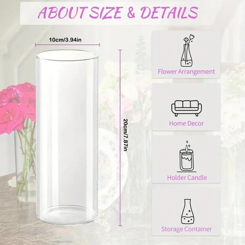 acrylic cylinder vase for hydroponic plants fresh flowers candles - transparent durable shatterproof decorative flower vase