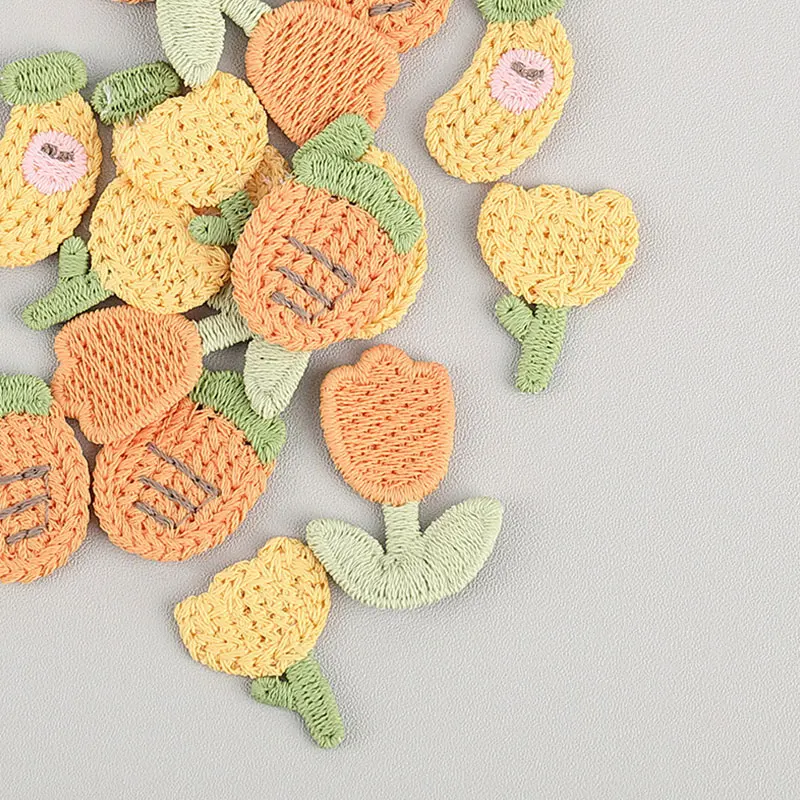 20Pcs Tulip & Carrot Embroidery Patches For Hair Clip Accessory Materials Sew-on Caps Leggings Socks Clothing Decorations
