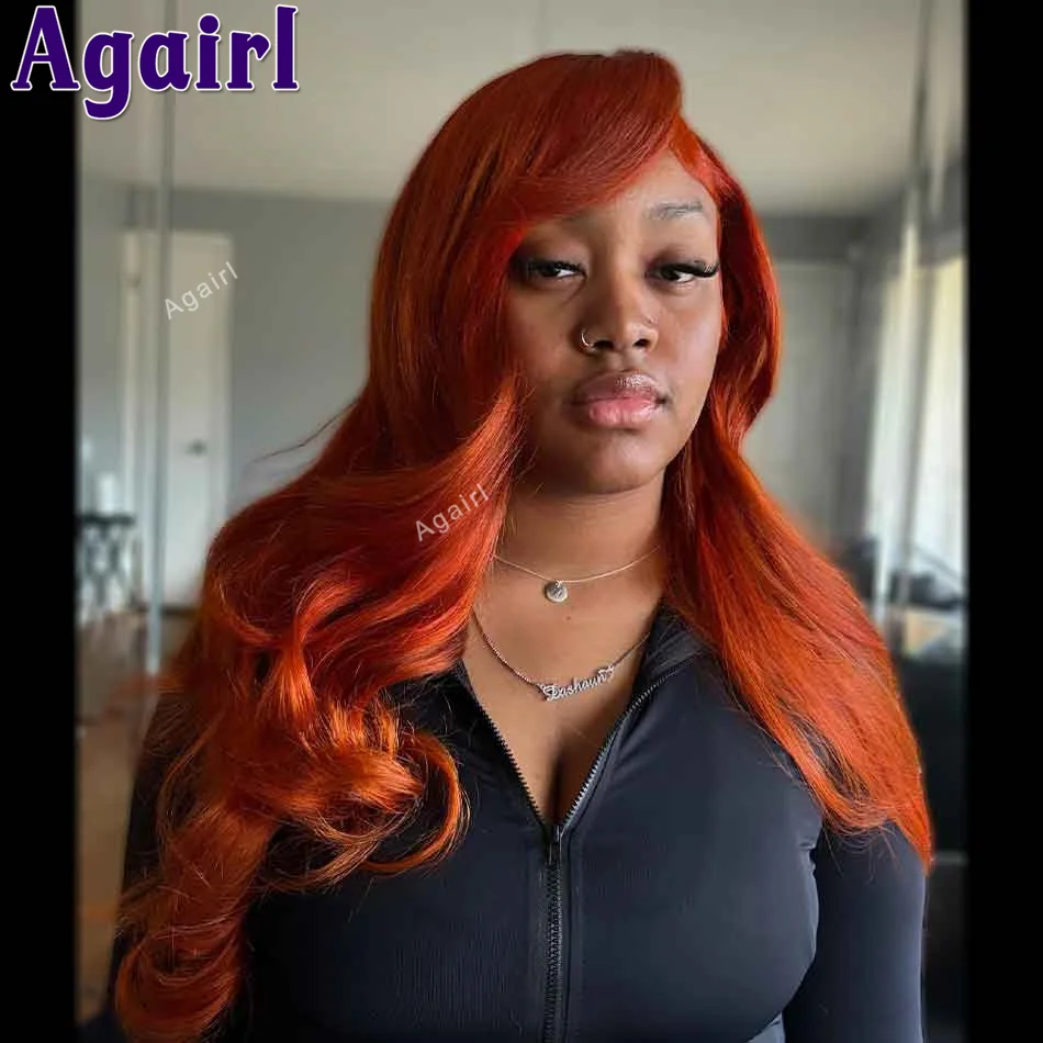 34 36 Inch Gember Oranje 5X5 Kant Sluiting Body Wave Human Hair Pruiken 13X6 13X4 Transpaprent Lace Frontale Pruik Pretokkeld Voor Vrouwen