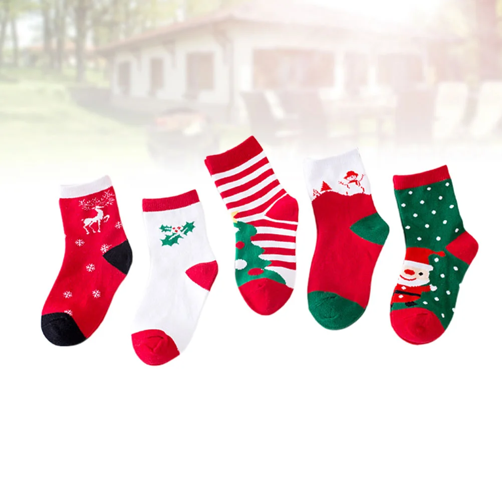 

5 Pairs Anti Scratch Warm Kid Socks Kids Halloween Christmas Stockings Child Slippers for