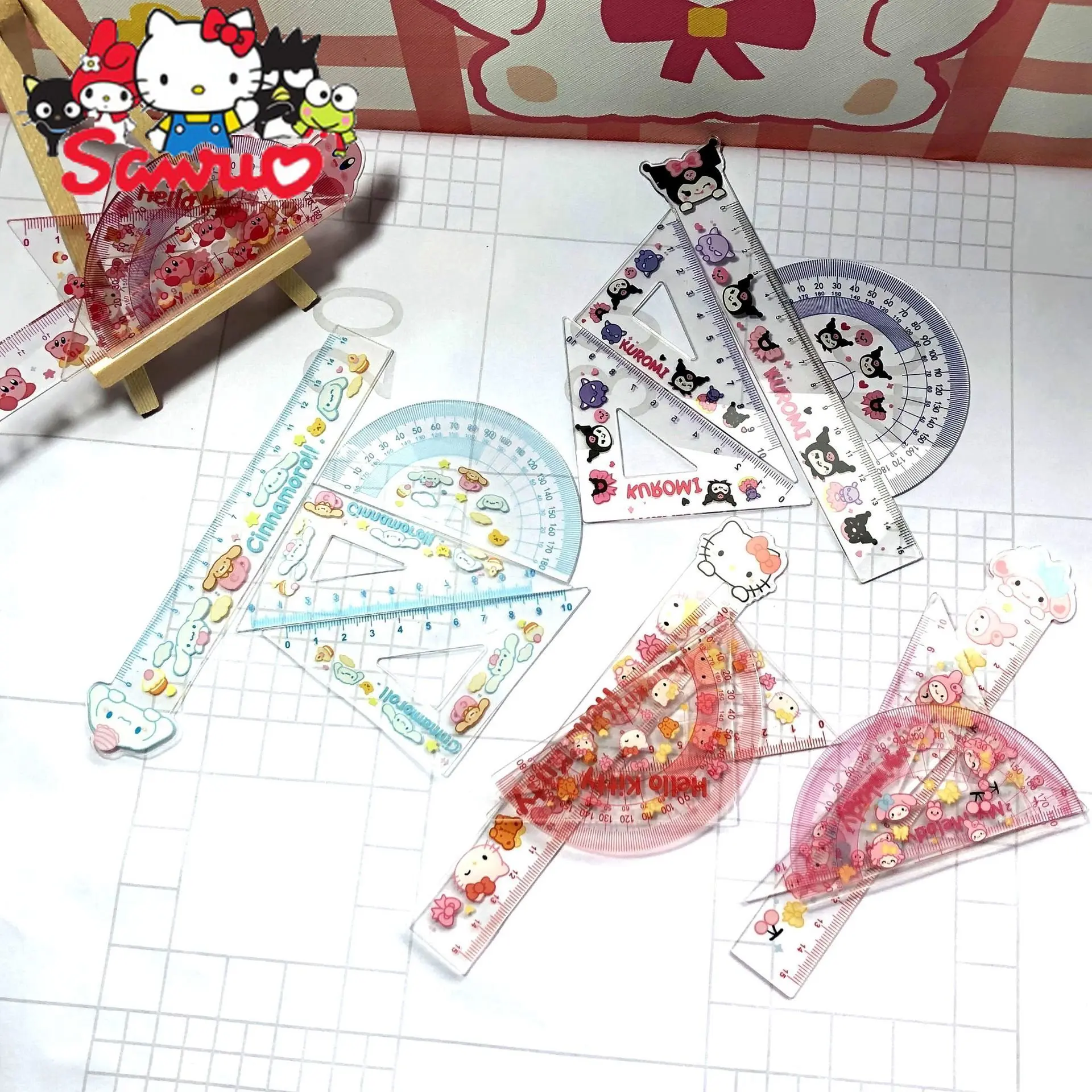 

1Set Acrylic Cute Print MINISO Melody Kuromi Hello Kitty Cinnamoroll Measuring Trigonometric Student Essential Measuring Ruler