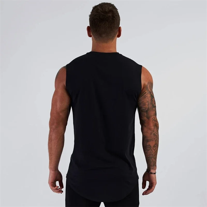 Summer men's round neck cotton sports vest, sleeveless printed T-shirt, suitable for fitness, training, and running