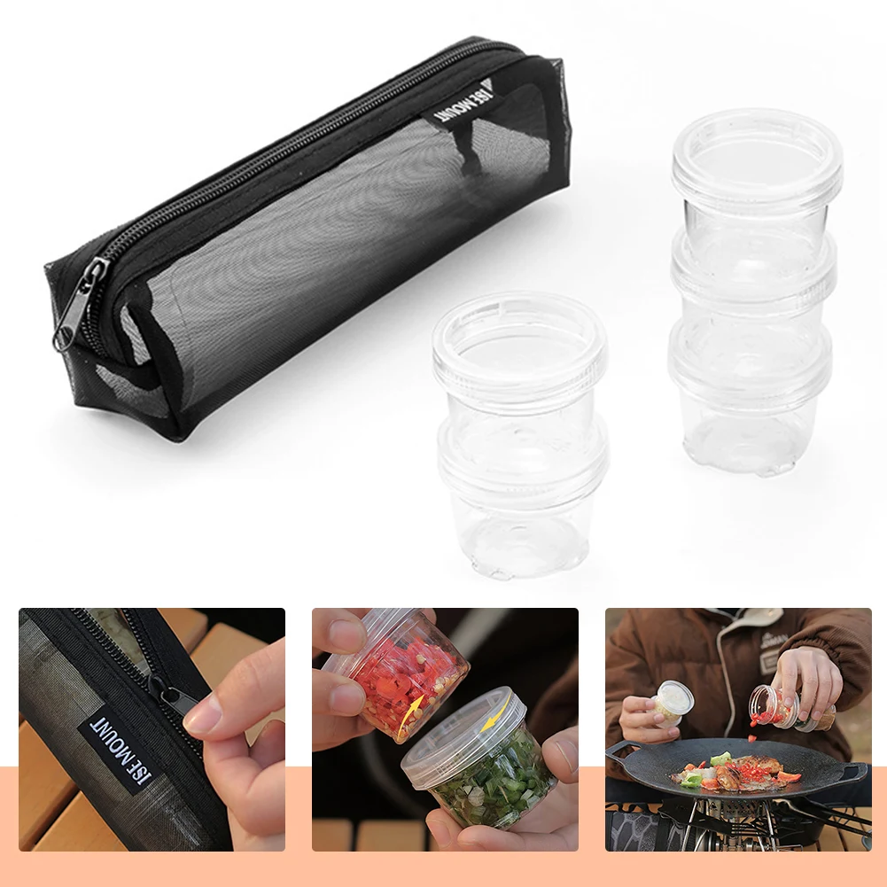 Camping Spice Kit Storage Bag with 5 Clear Seasoning Bottles Condiment Container Spices Set for Picnic Cooking Barbecue