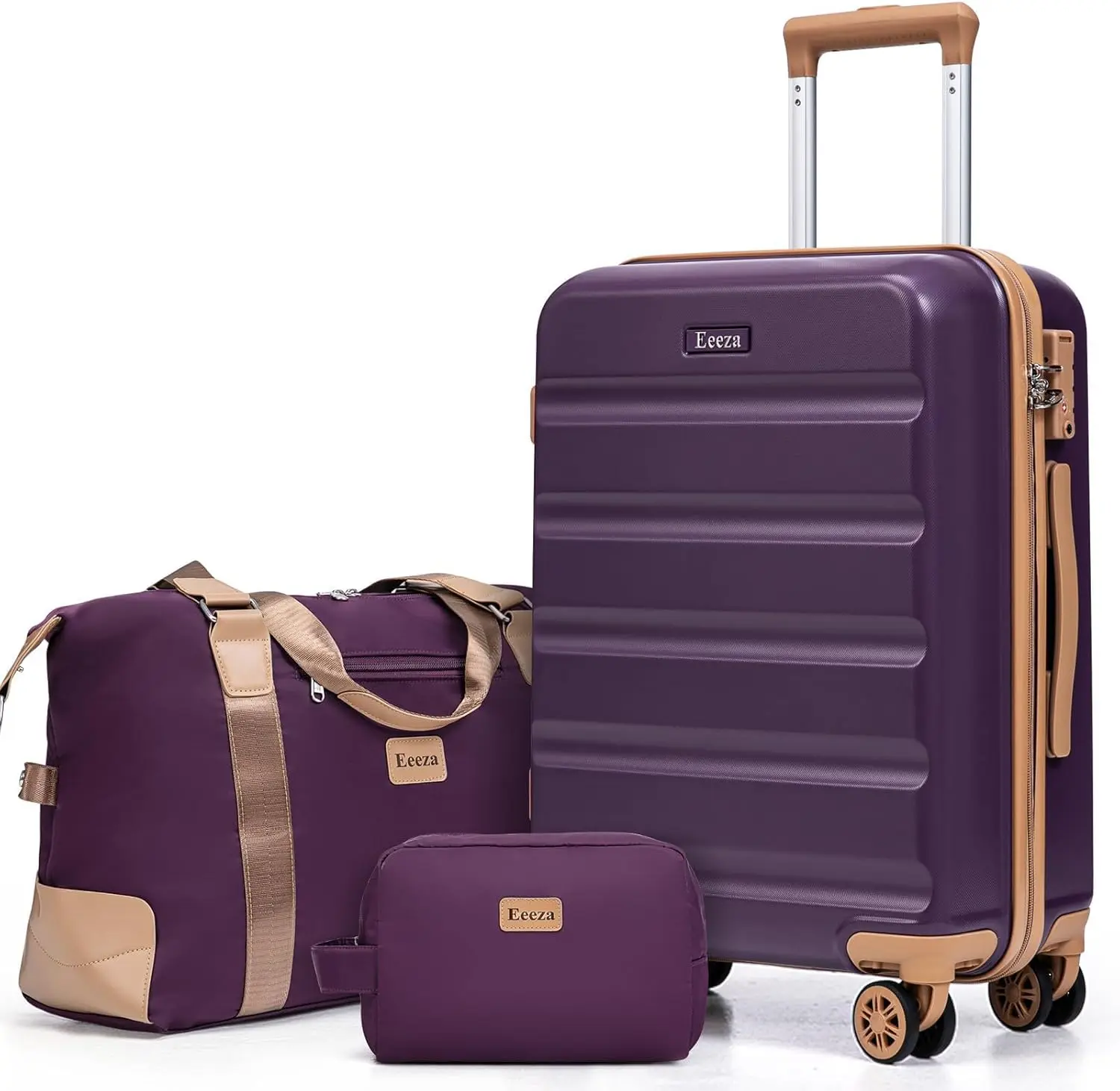 

3-Piece Purple ABS Hard Case Luggage Set with TSA Lock and Spinner Wheels, Carry-On Suitcases for Travel