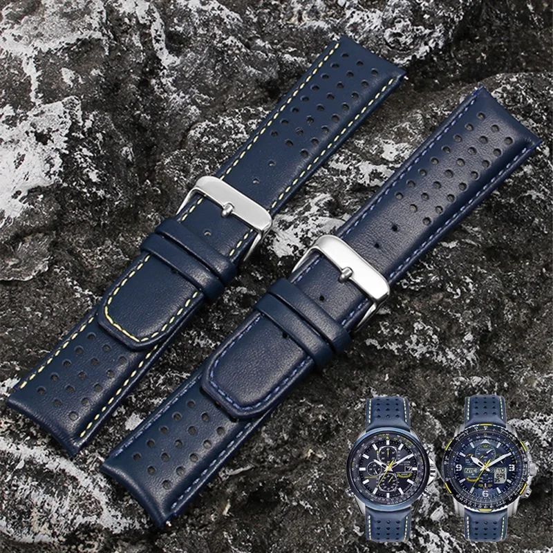 Para CITIZEN correa de reloj de cuero AT8020-54L/8020-03L/JY8078 correa de reloj de Ángel Azul relojes de extremo curvo pulsera 22mm 23mm hombres mujer