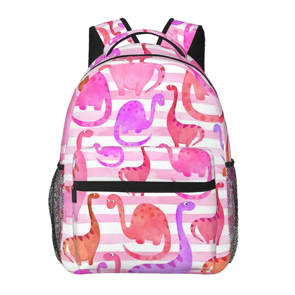 

Watercolor Dino Stripe Pink Backpacks Boys Girls Bookbag Children School Bag Cartoon Laptop Rucksack Shoulder Bag Large Capacity