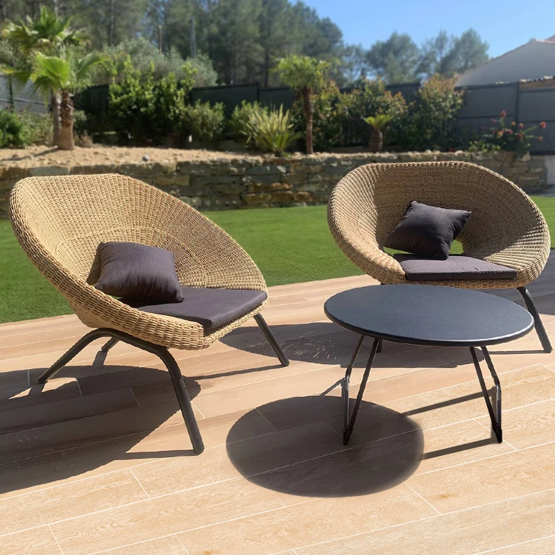 #Outdoor Made Of Rattan Sofa Patio Villa Patio Metal Furniture Hotel Resorts Garden Balcony Waterproof Cane Chair