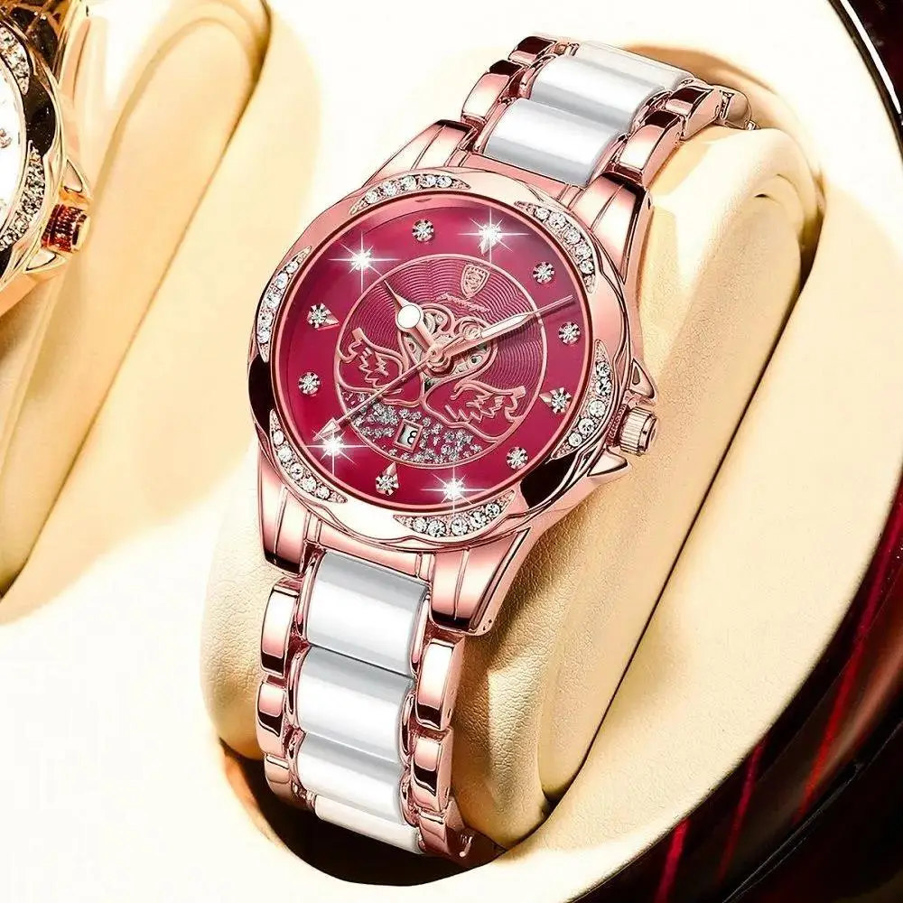POEDAGAR Luxury Women's Quartz Watch Waterproof Luminous Date Ceramics Steel Watches For Woman Diamond Elegant Ladies Wristwatch