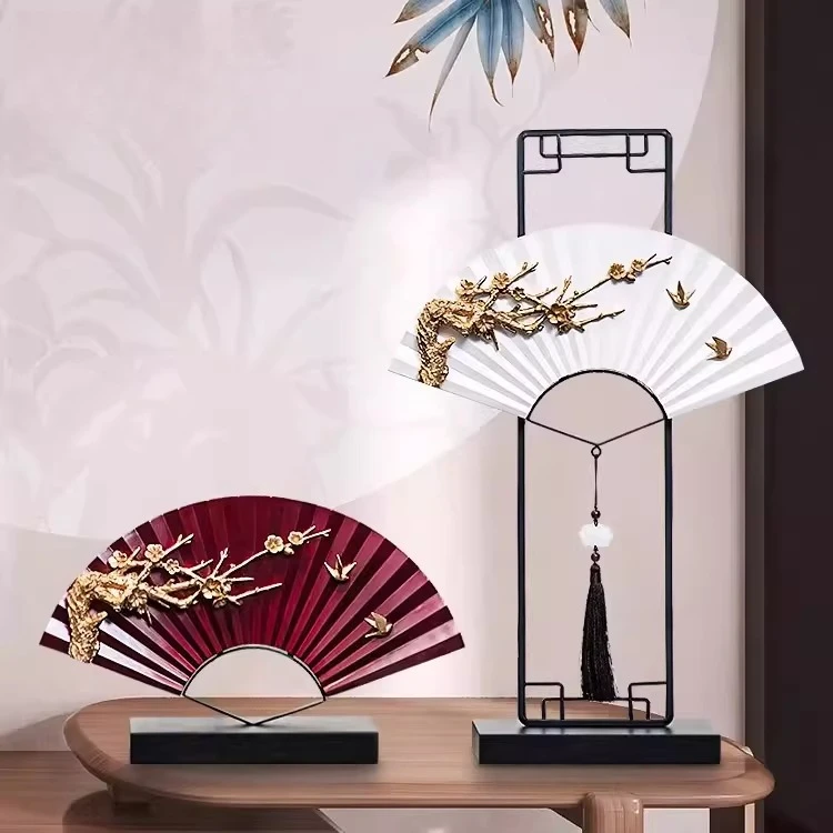 New Chinese fan ornament, exquisite light luxury, high-end living room wine cabinet, desktop decoration, home goods