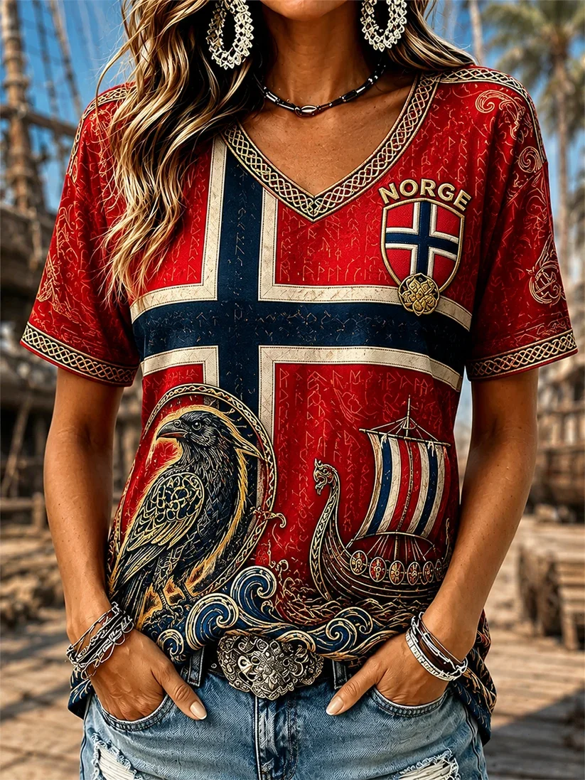 2027 Summer Danish Men's Vintage Viking Style 3D Printed Outdoor Sports Breathable Quick-Drying T-Shirt Family Style Shirt