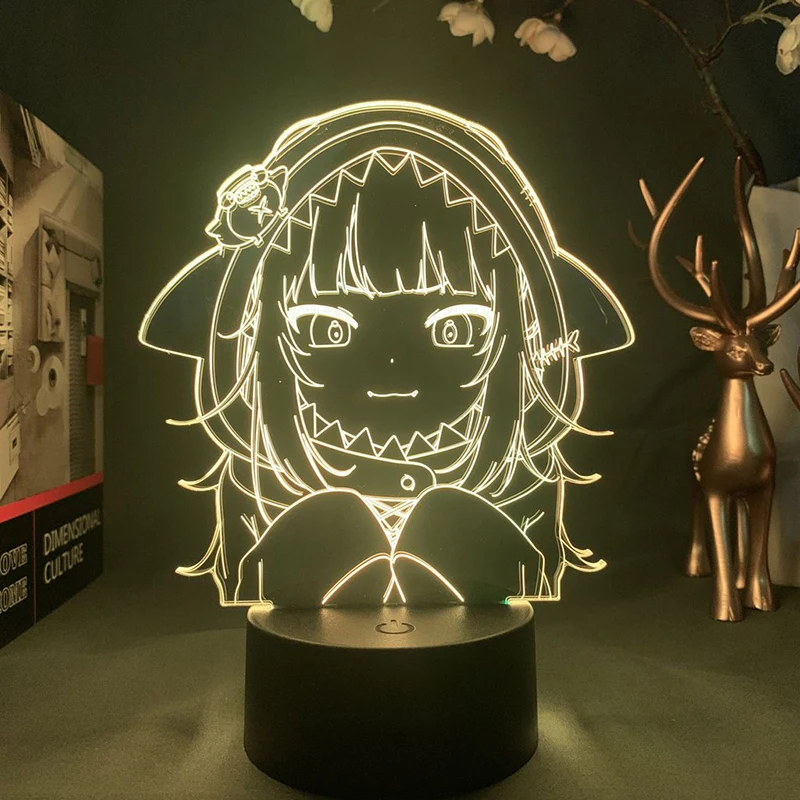 YouTube Hololive Ouro Kronii Ninomae Inanis Figure 3d Led Lamp For Bedroom Night Lights Children's Room Decor Birthday Gift