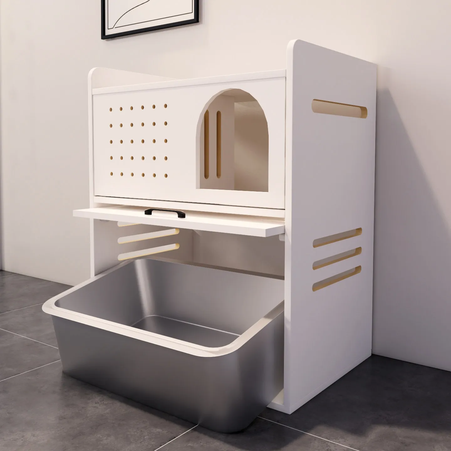 Household solid wood double-layer cat litter cabinet, anti-sand and odor-proof large toilet cabinet, hidden litter box
