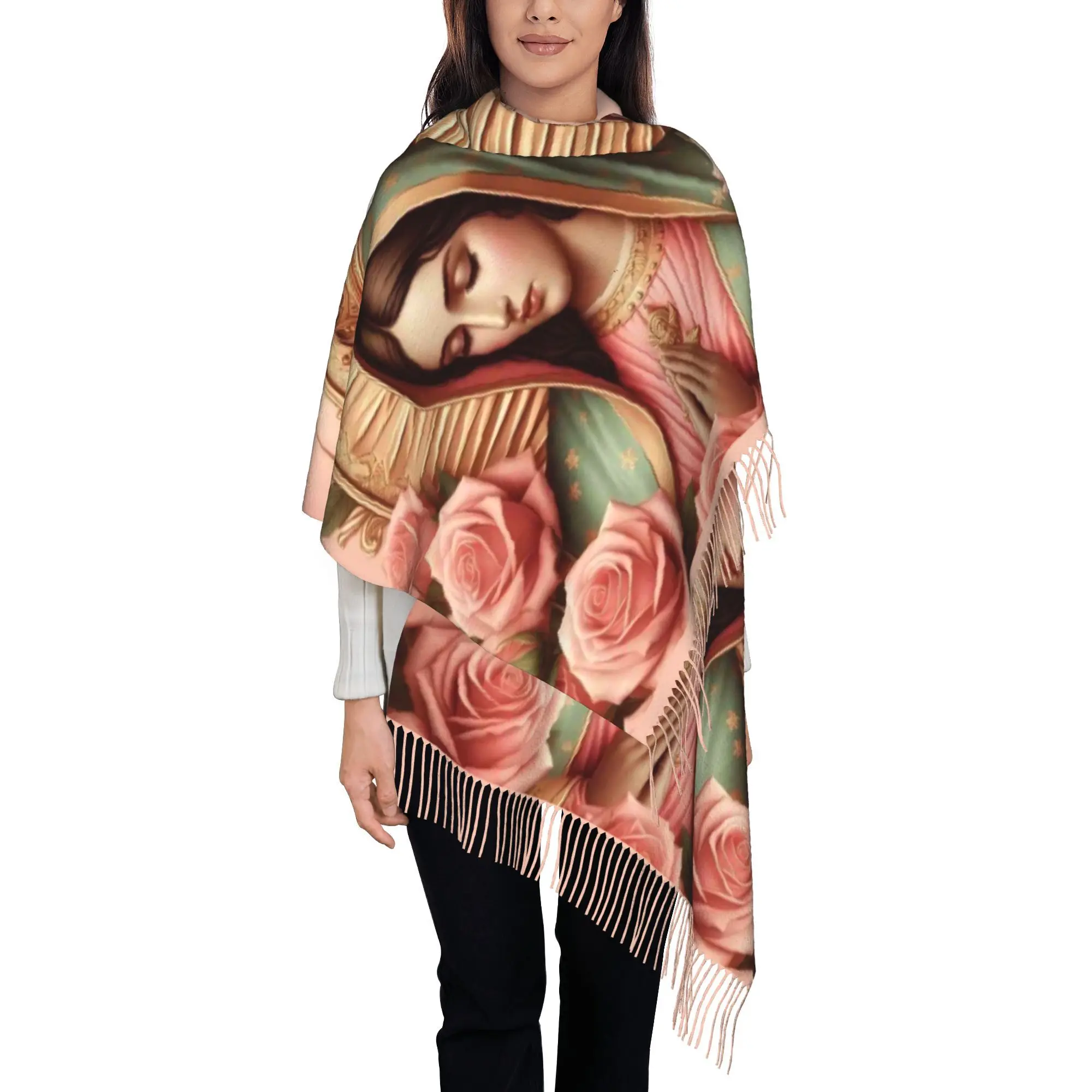 Our Lady of Guadalupe Unisex Autumn winter Fashion Tassel Scarf Warm Windproof Shawl Suitable for Leisure Travel Cycling