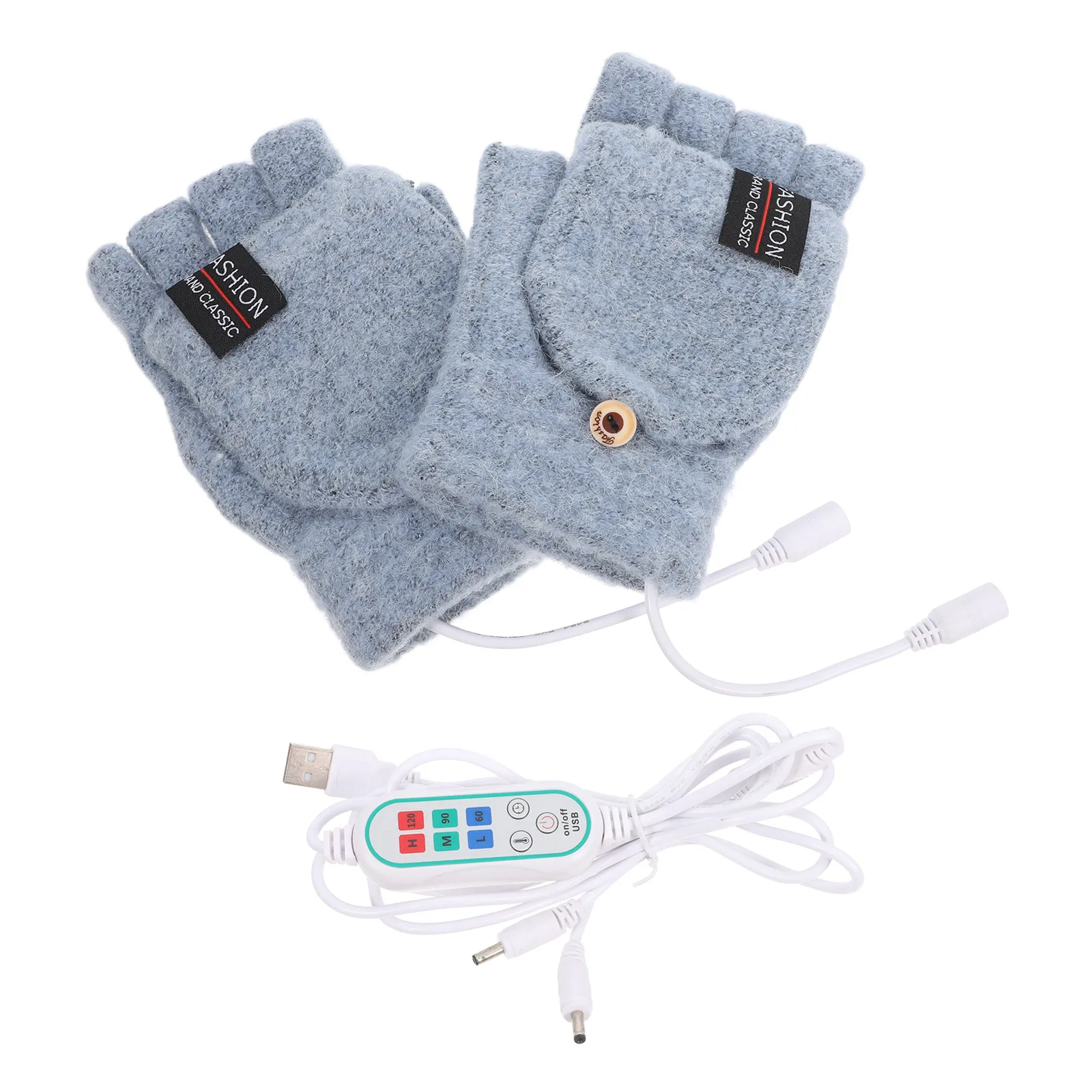 

2pcs Double Sided Heating Gloves USB Rechargeable Thermal Warmth Palm Back Waterproof Half Finger Full Mitten Switch for Office