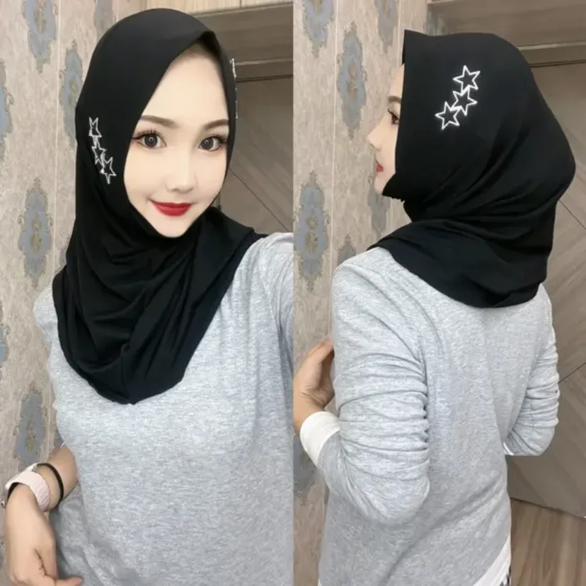 Summer Muslim Women Girls Stars Hijab Caps