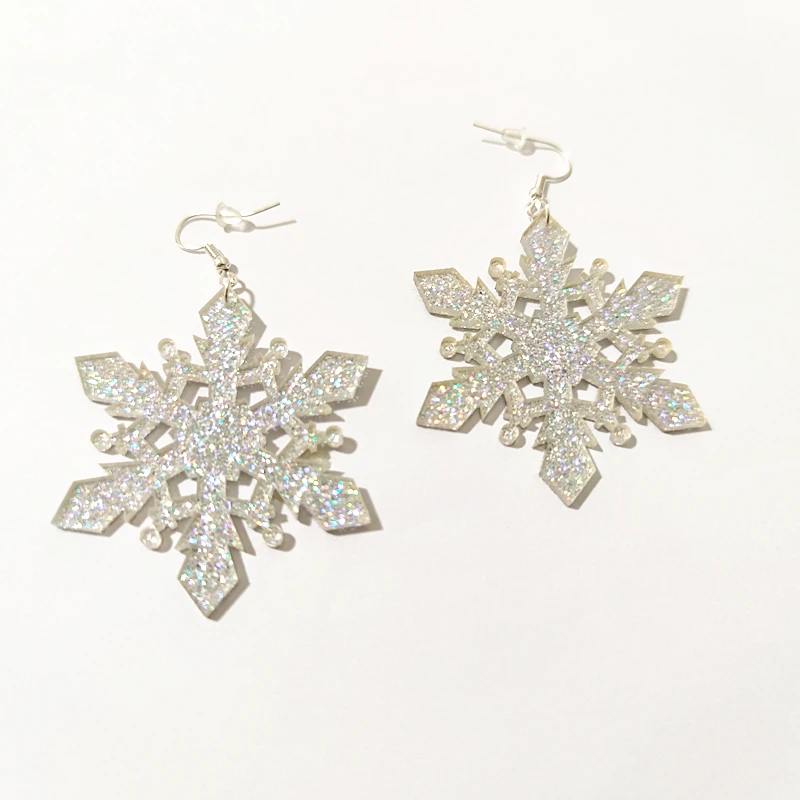 KUGUYS Cute Acrylic Jewelry Glitter Christmas Snowflake Drop Earrings for Women Trendy Accessories