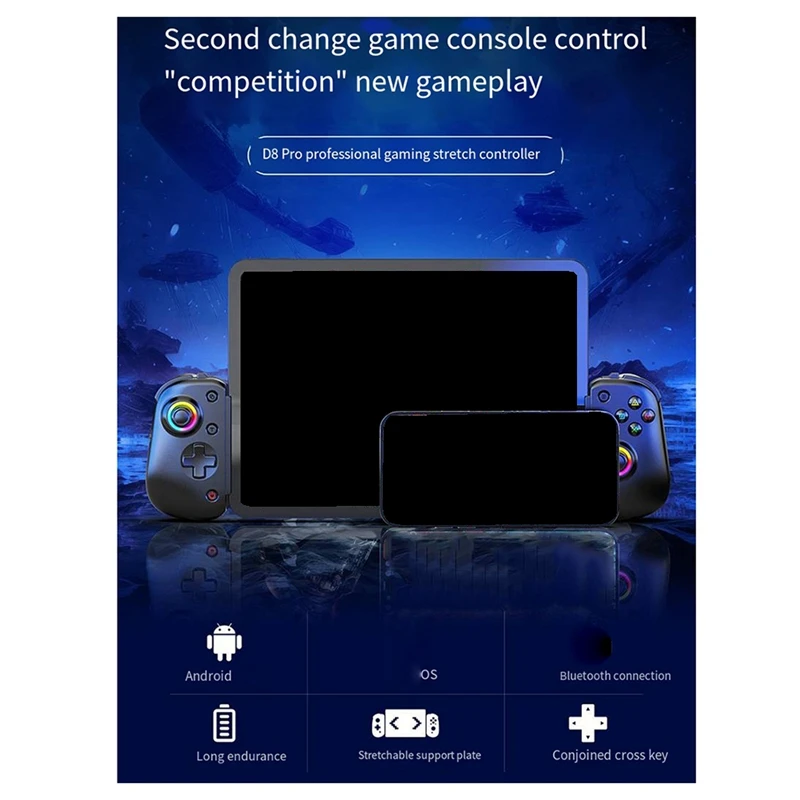 Wireless D8PRO RGB Controller For Switch, Bluetooth Stretchable Joystick For P4 & Android Tablets