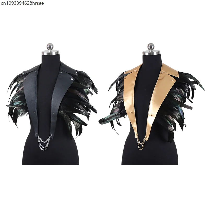 Mannen Punk Goth Feather Vest Cosplay Nachtclub Stage Performance Kostuum Dans Carnaval Party Vest Feather Outfit
