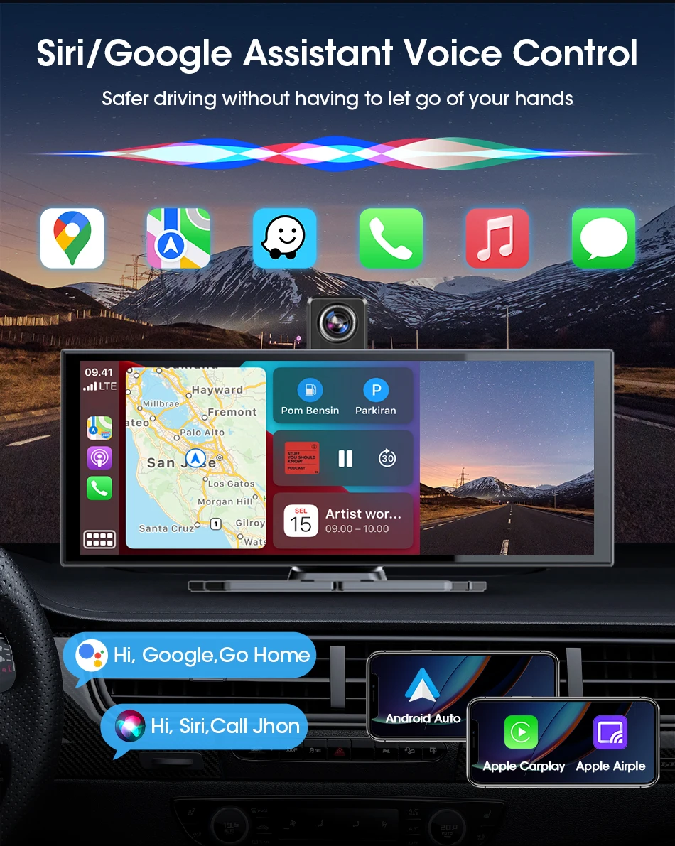 11,26 Zoll Dash Cam Auto DVR 4K Kamera Wireless Carplay Android Auto Touchscreen Dual Len Video Recorder Dashboard BT FM AUX GPS – Detail 12