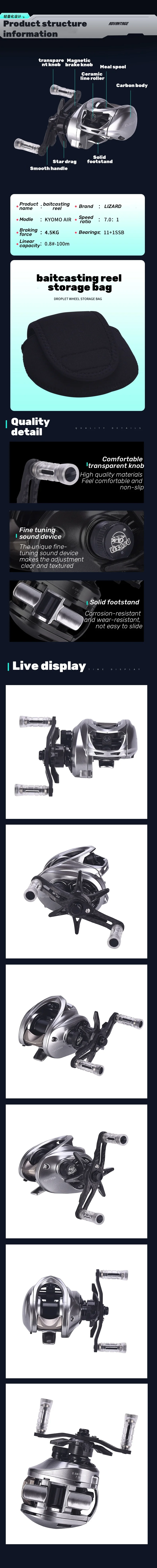 Lizard Kyomo Leichtgewichtige 117g Kohlefaser-Rolle mit Glatter Spule und Robustem BFS Magnetischem System Baitcasting-Rolle – Detail 3