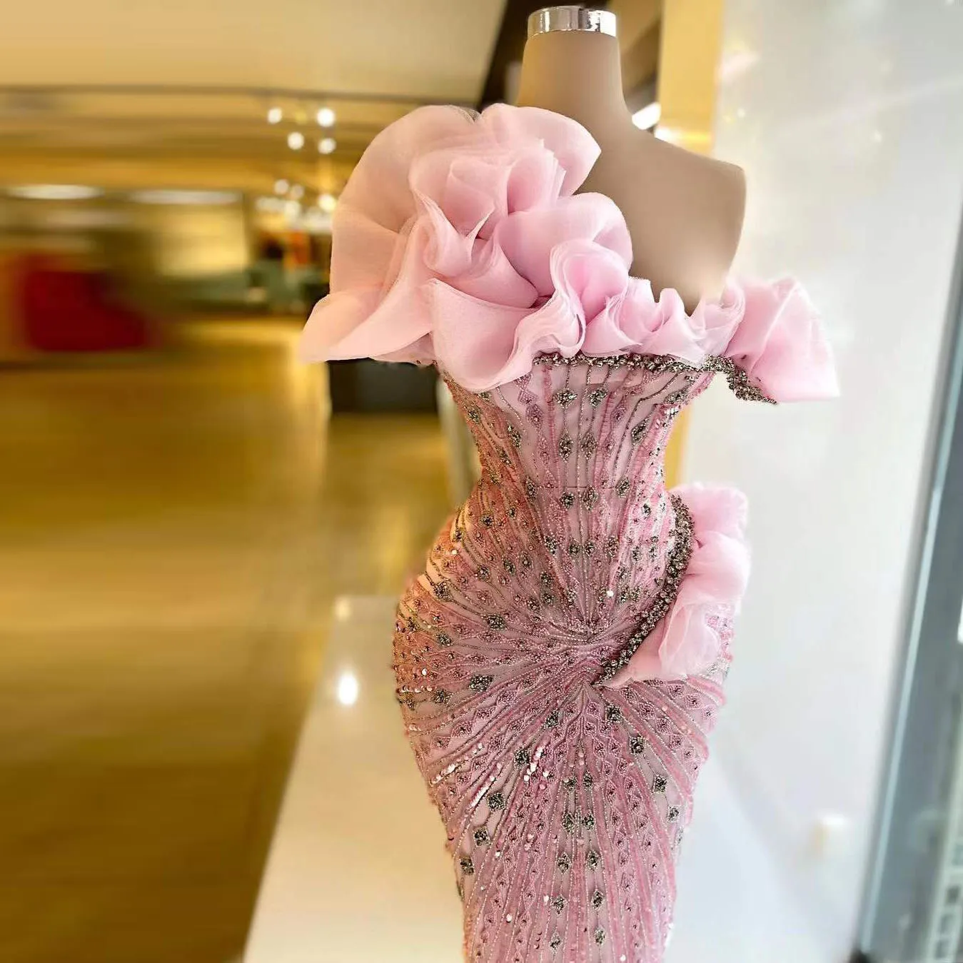 Customized New Elegant Formal Prom Dresses Beading Sequined 3D Flowers Tight Long Evening Dress For Women Robe De Soirée Femme