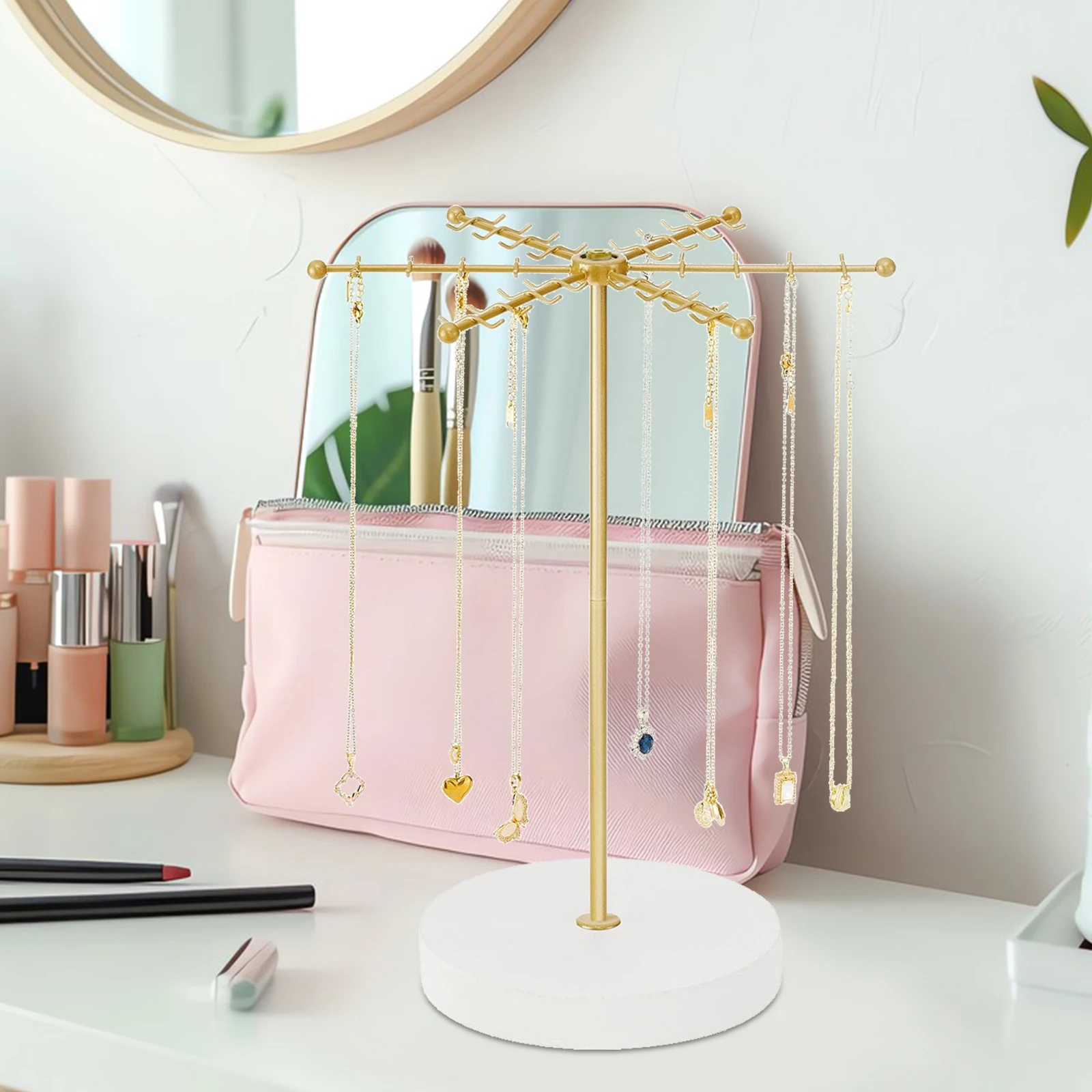 

Вращающийся держатель для ожерелья, органайзер для ювелирных изделий, металлическая компактная регулируемая подставка для хранения ожерелий, браслетов, колец